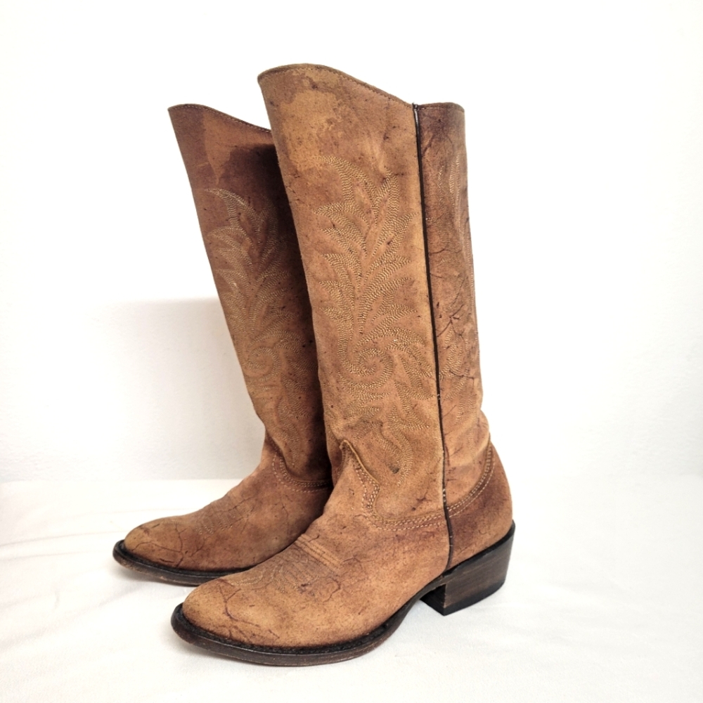 Stetson Brown Leather  Embroidered Heeled Boots